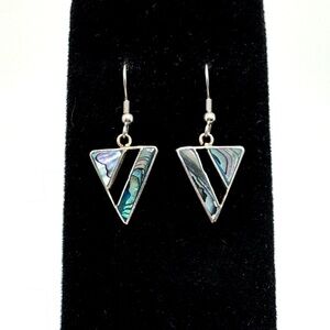 Vintage Alpaca Abalone Triangle Drop Earrings